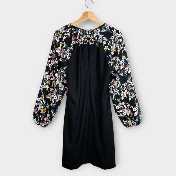 BODEN Keira Shift Dress 8 US Statement Floral Print Black Blouson Sleeves NEW - Picture 2 of 14